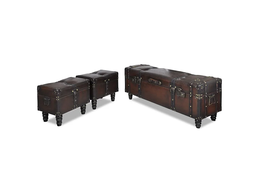 Conjunto bancos de arrumação 3 pcs castanho