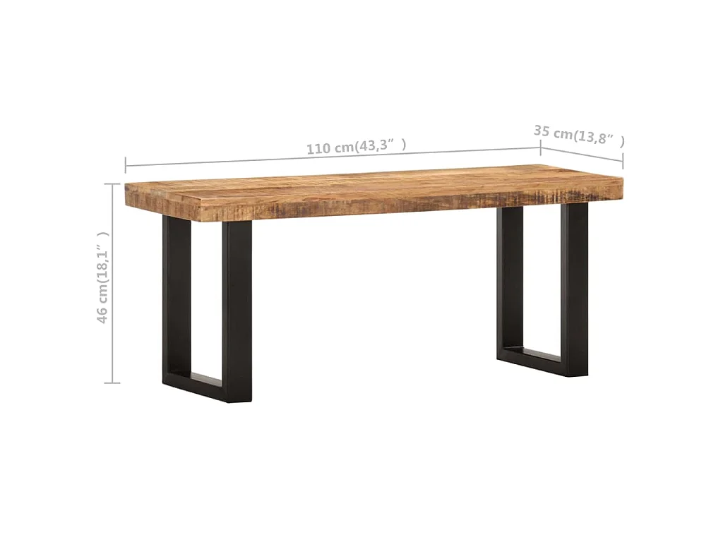 Banc 110 cm Bois de manguier brut massif et acier