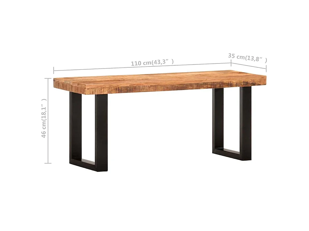 Bankje 110 cm massief ruw mangohout en staal