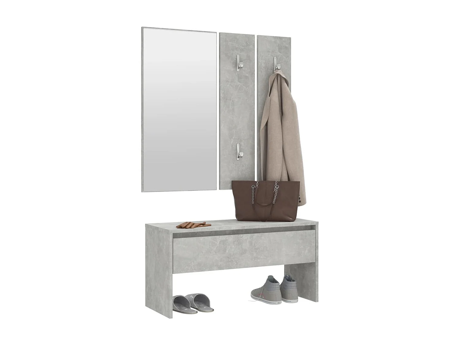 Garderobe set bewerkt hout betongrijs