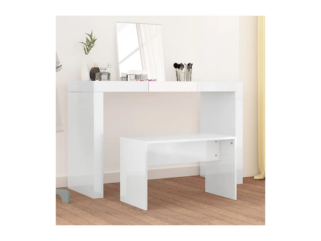 Tabouret de toilette Blanc brillant70x35x45cm Bois d'ingénierie