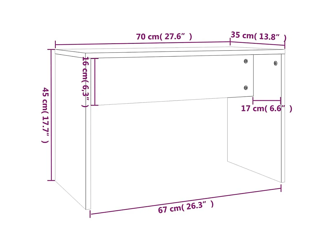 Kaptafelkruk 70x35x45 cm bewerkt hout hoogglans wit