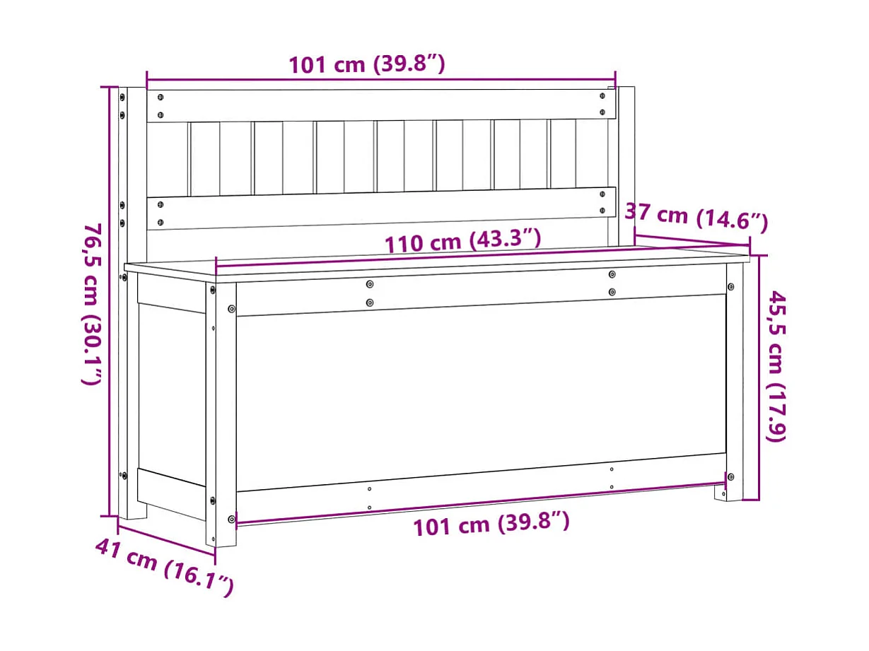 Bankje 110x41x76,5 cm massief grenenhout
