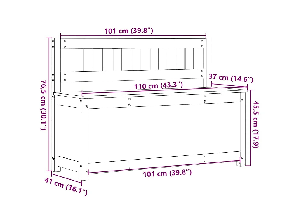 Banco de madera maciza de pino 110x41x76,5 cm