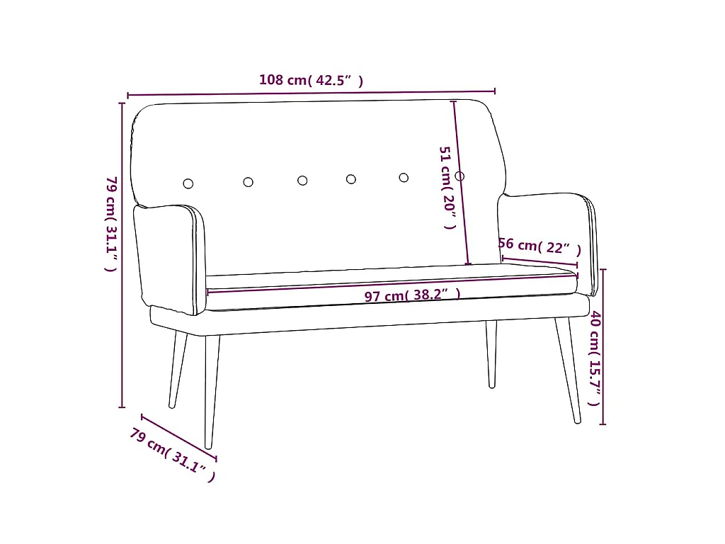 Banc Rouge bordeaux 108x79x79 cm Velours