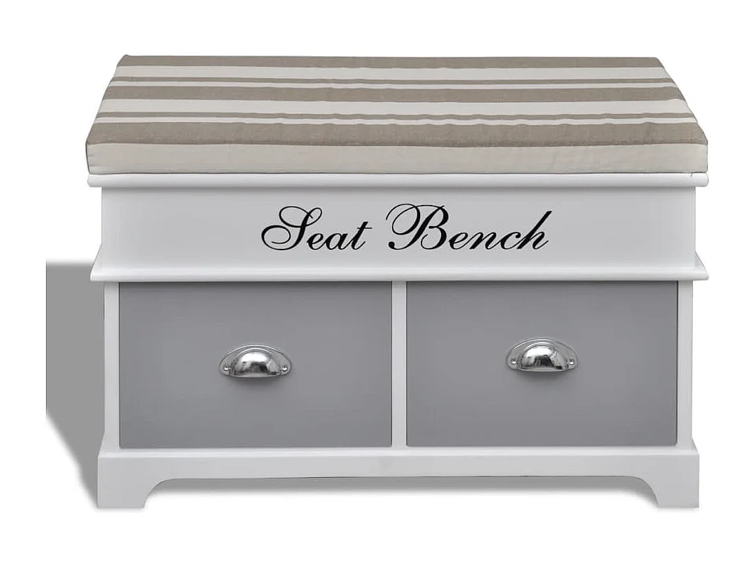 Banco arrumos e entrada branco + almofada cinzenta e 2 gavetas