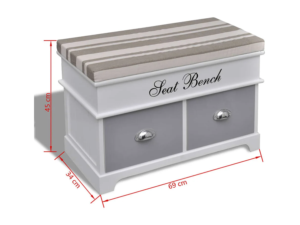 Cassapanca per Ingresso con Cuscino Grigio e 2 Cassetti