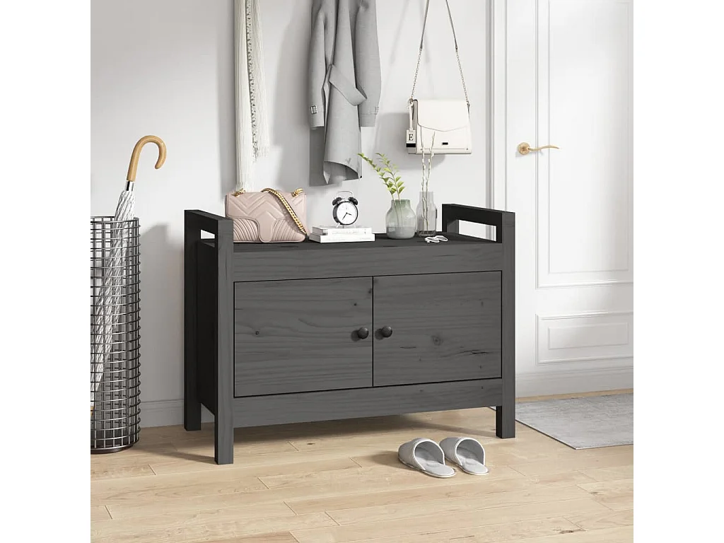 Banco de recibidor madera maciza de pino gris 80x40x60 cm