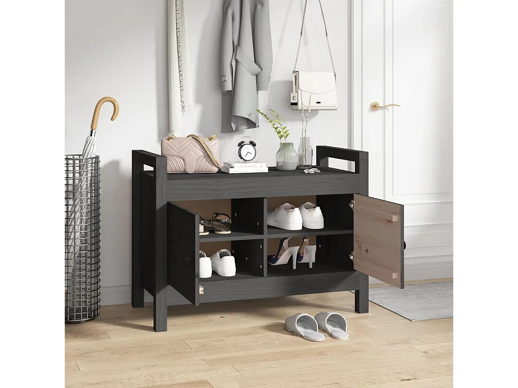 Banco de recibidor madera maciza de pino gris 80x40x60 cm