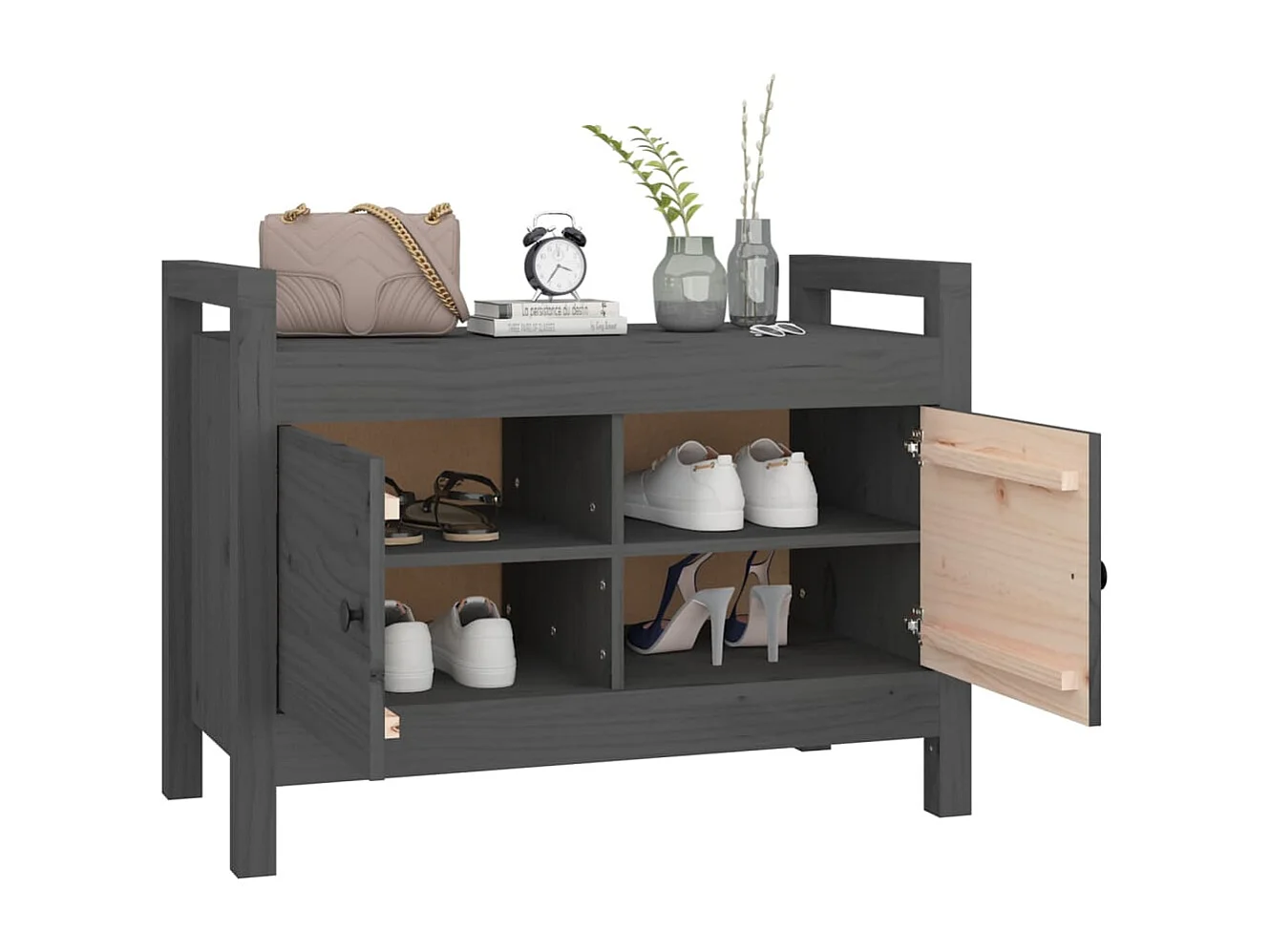 Banco de recibidor madera maciza de pino gris 80x40x60 cm