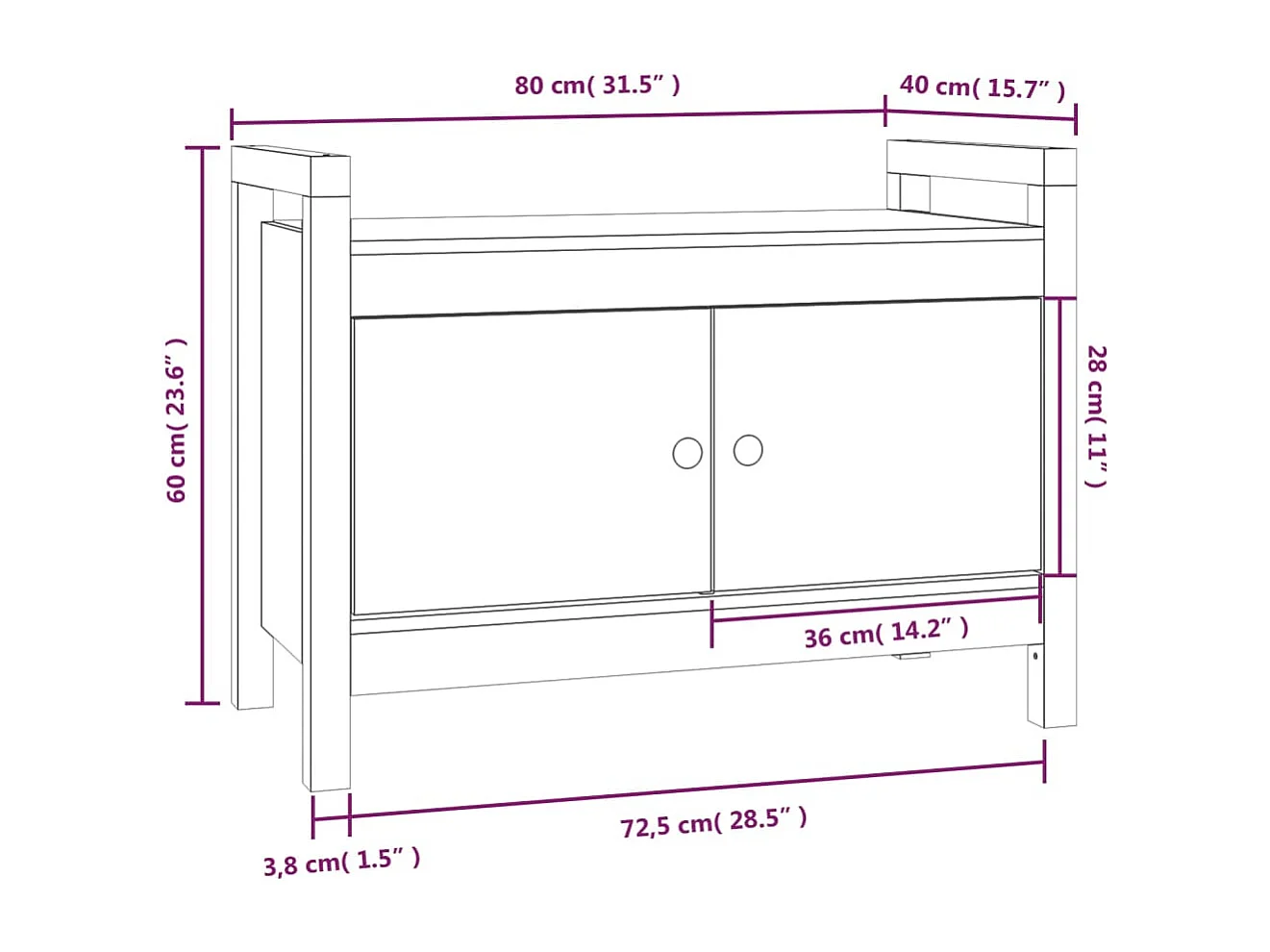 Banc d'entrée Gris 80x40x60 cm Bois de pin massif