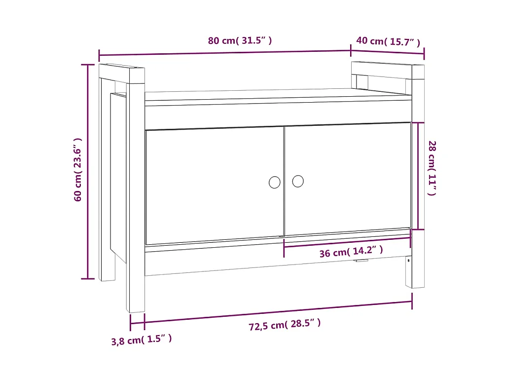 Banco de recibidor madera maciza de pino gris 80x40x60 cm
