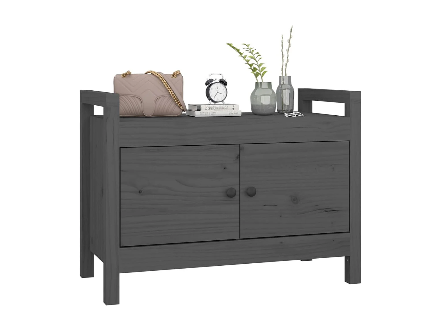 Banco de recibidor madera maciza de pino gris 80x40x60 cm