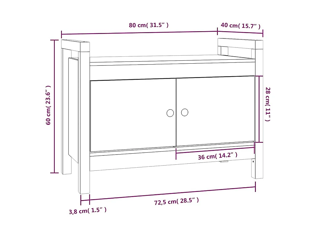 Halbankje 80x40x60 cm massief grenenhout grijs