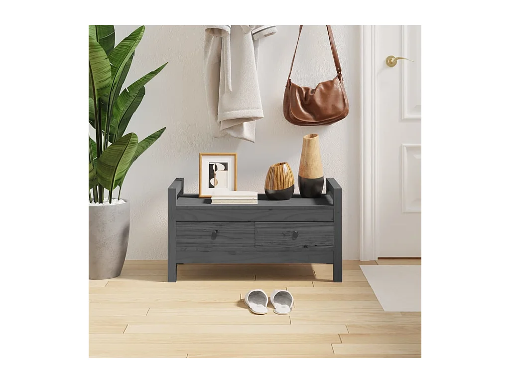 Banc d'entrée Gris 80x40x43 cm Bois de pin massif