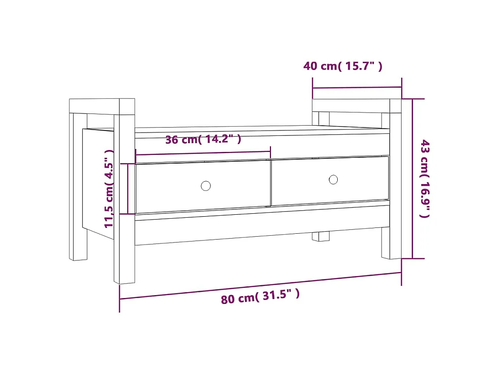 Halbankje 80x40x43 cm massief grenenhout grijs