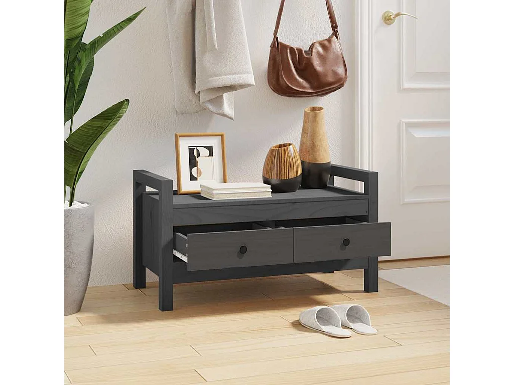 Panca da Ingresso Grigio 80x40x43 cm in Legno Massello di Pino