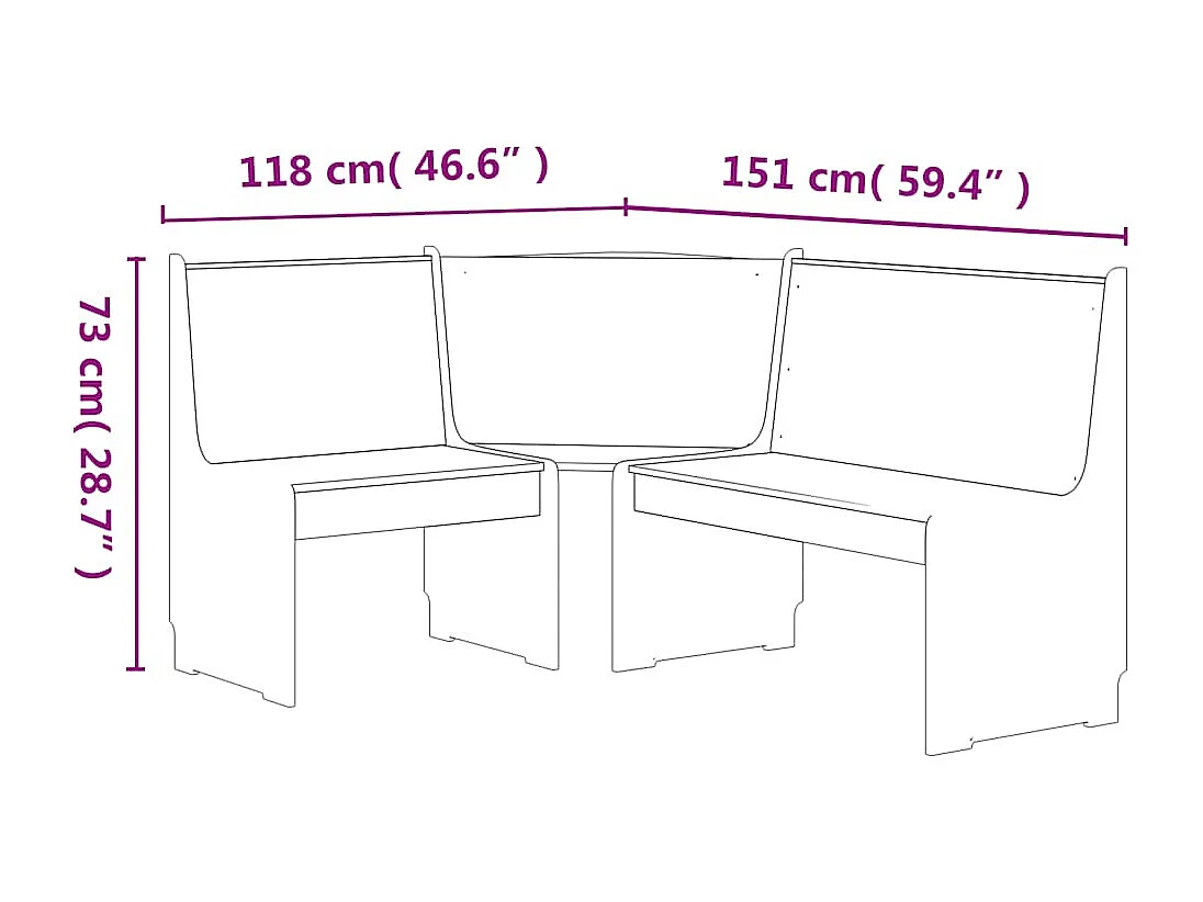 Banc d'angle REINE 151cm marron miel et gris bois de pin solide