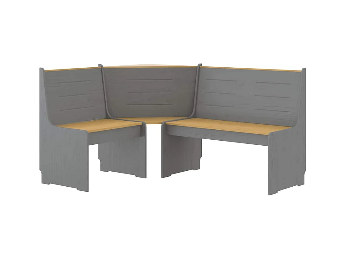 Banc d'angle REINE 151cm marron miel et gris bois de pin solide