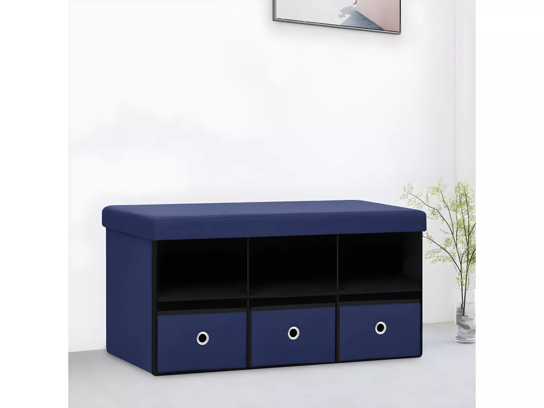 Kauf Unique Faltbare Sitzbank mit Stauraum Blau 76x38x38 cm Leinenoptik