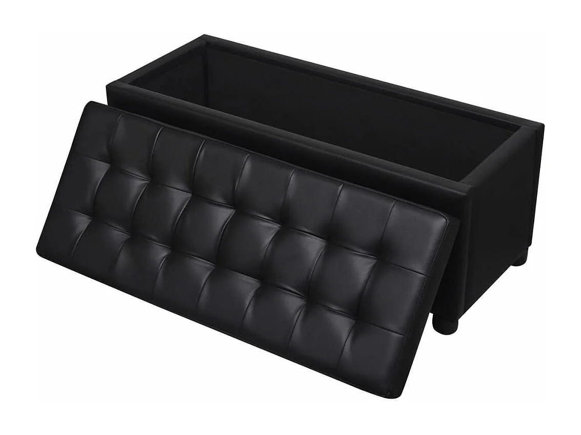 Otomana de almacenamiento de cuero artificial negro