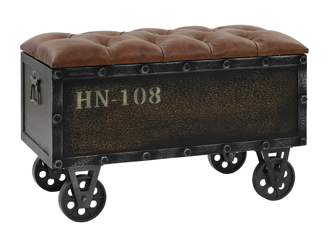 Banc de rangement Bois massif et similicuir 80,5x41x50 cm