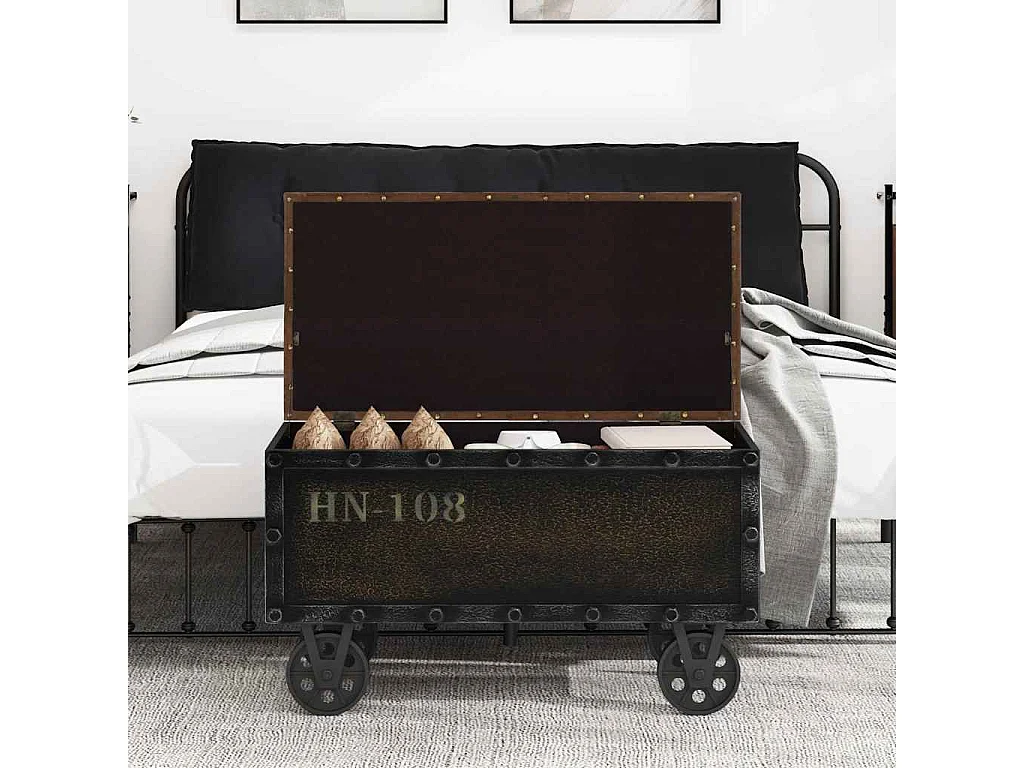 Opbergbankje 80,5x41x50 cm massief hout en kunstleer