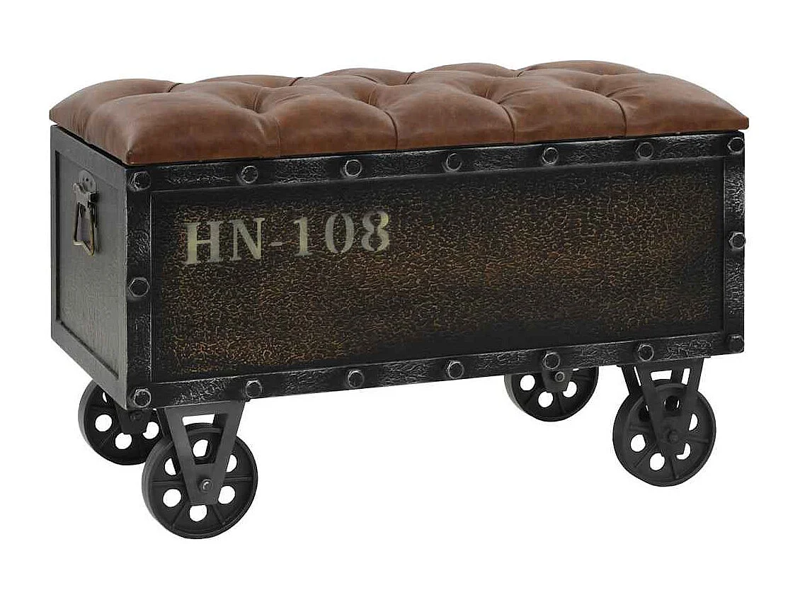 Opbergbankje 80,5x41x50 cm massief hout en kunstleer