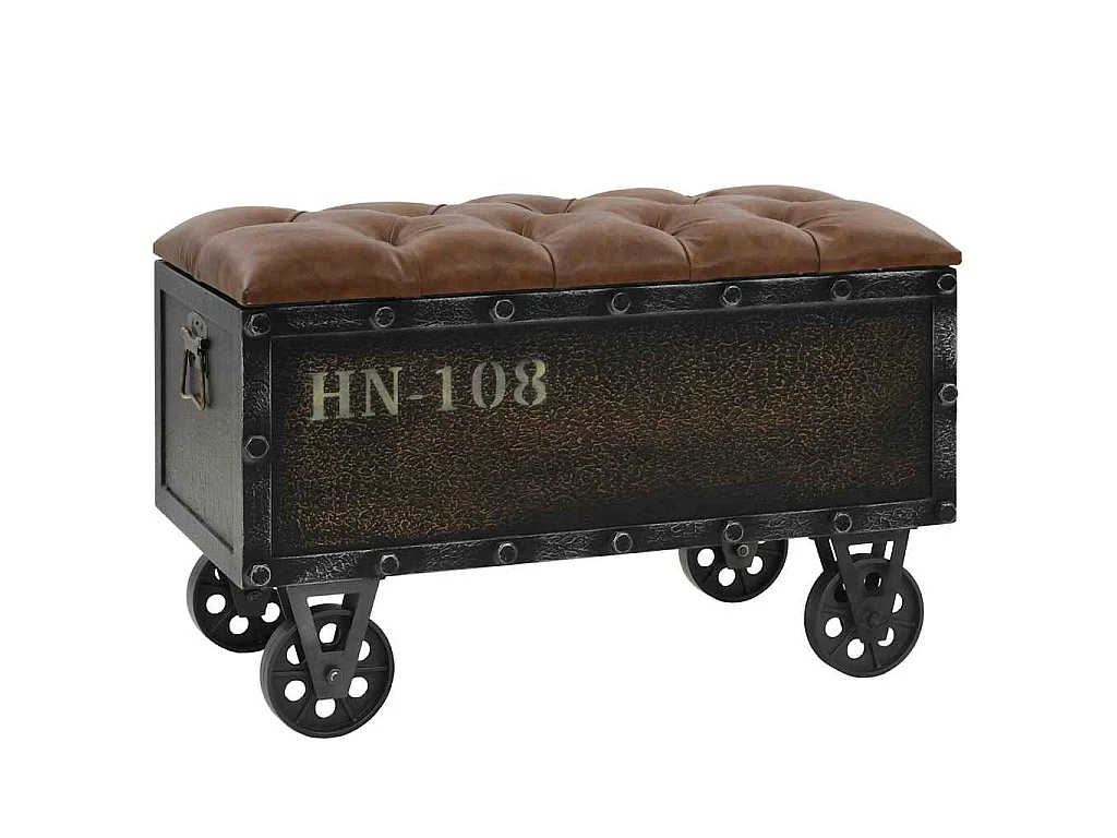 Banc de rangement Bois massif et similicuir 80,5x41x50 cm