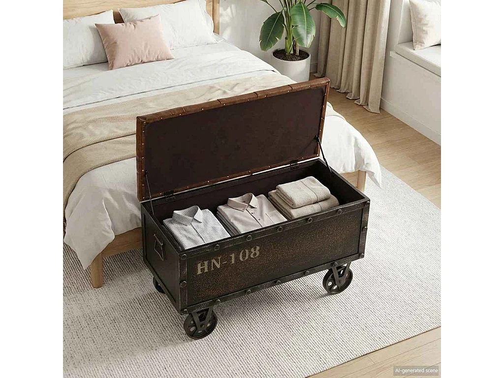 Banc de rangement Bois massif et similicuir 80,5x41x50 cm