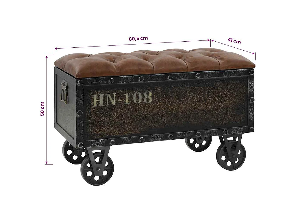 Banc de rangement Bois massif et similicuir 80,5x41x50 cm