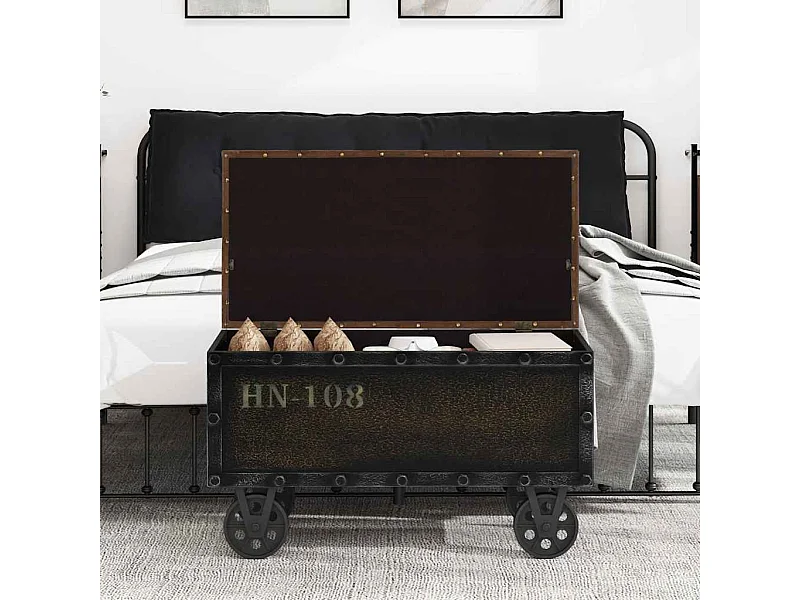 Cassapanca in Legno Massello di Abete e Similpelle 80,5x41x50cm