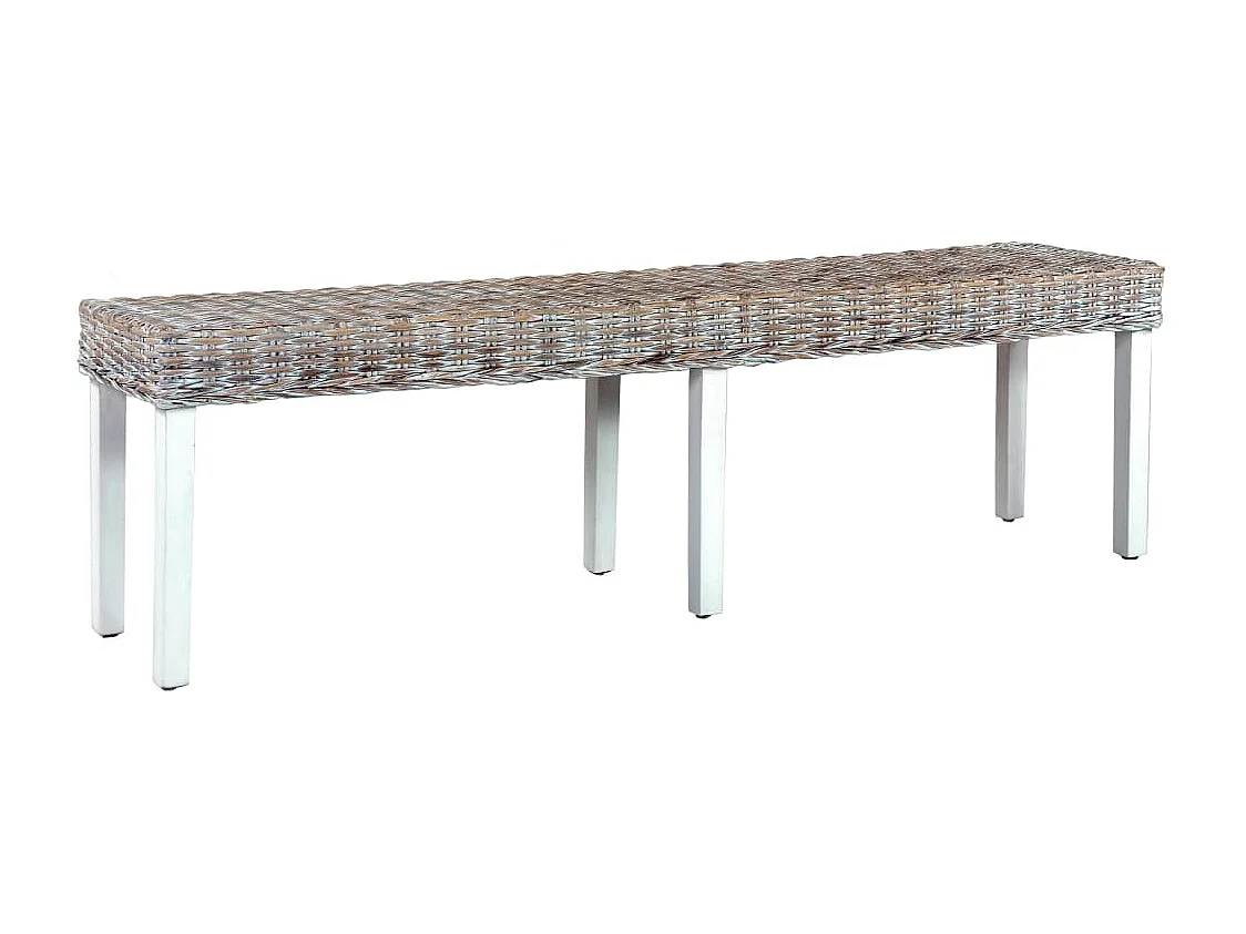 Sitzbank 160 cm Weiß Natur Kubu-Rattan und Massivholz Mango