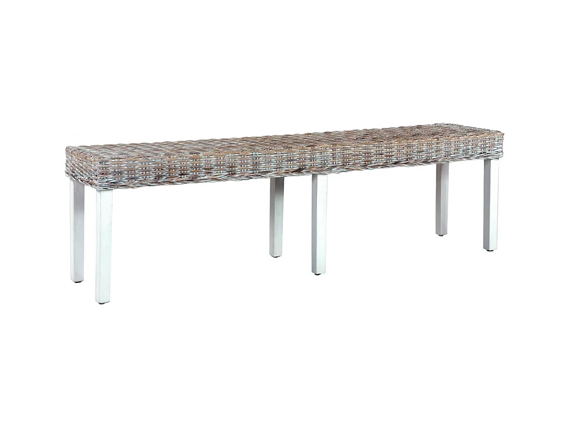 Banc 160 cm Blanc Rotin naturel kubu et bois de manguier massif