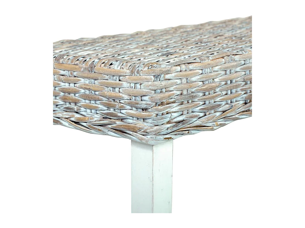 Bankje 160 cm natuurlijk kubu rattan en massief mangohout wit