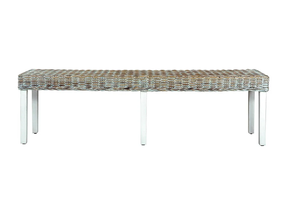 Banc 160 cm Blanc Rotin naturel kubu et bois de manguier massif