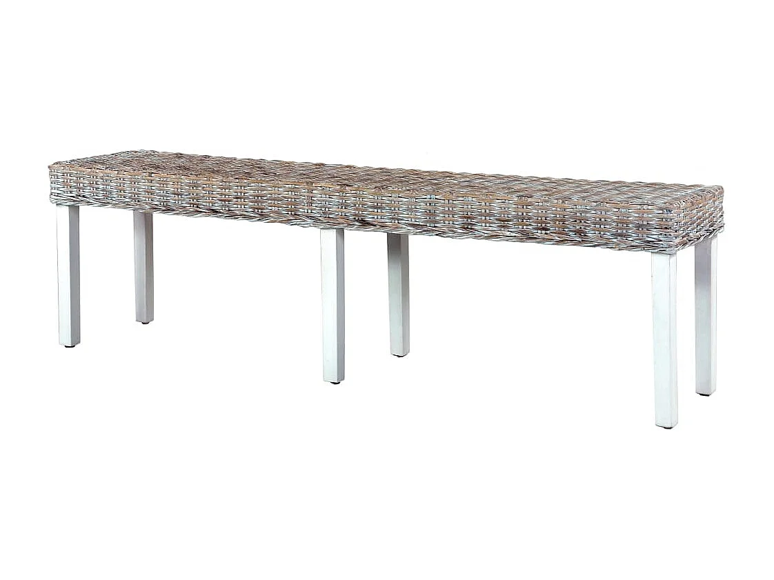 Banc 160 cm Blanc Rotin naturel kubu et bois de manguier massif