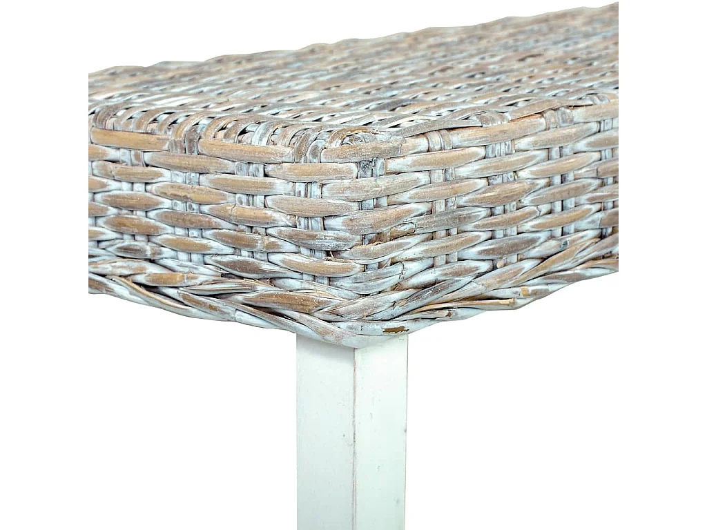 Banc 160 cm Blanc Rotin naturel kubu et bois de manguier massif