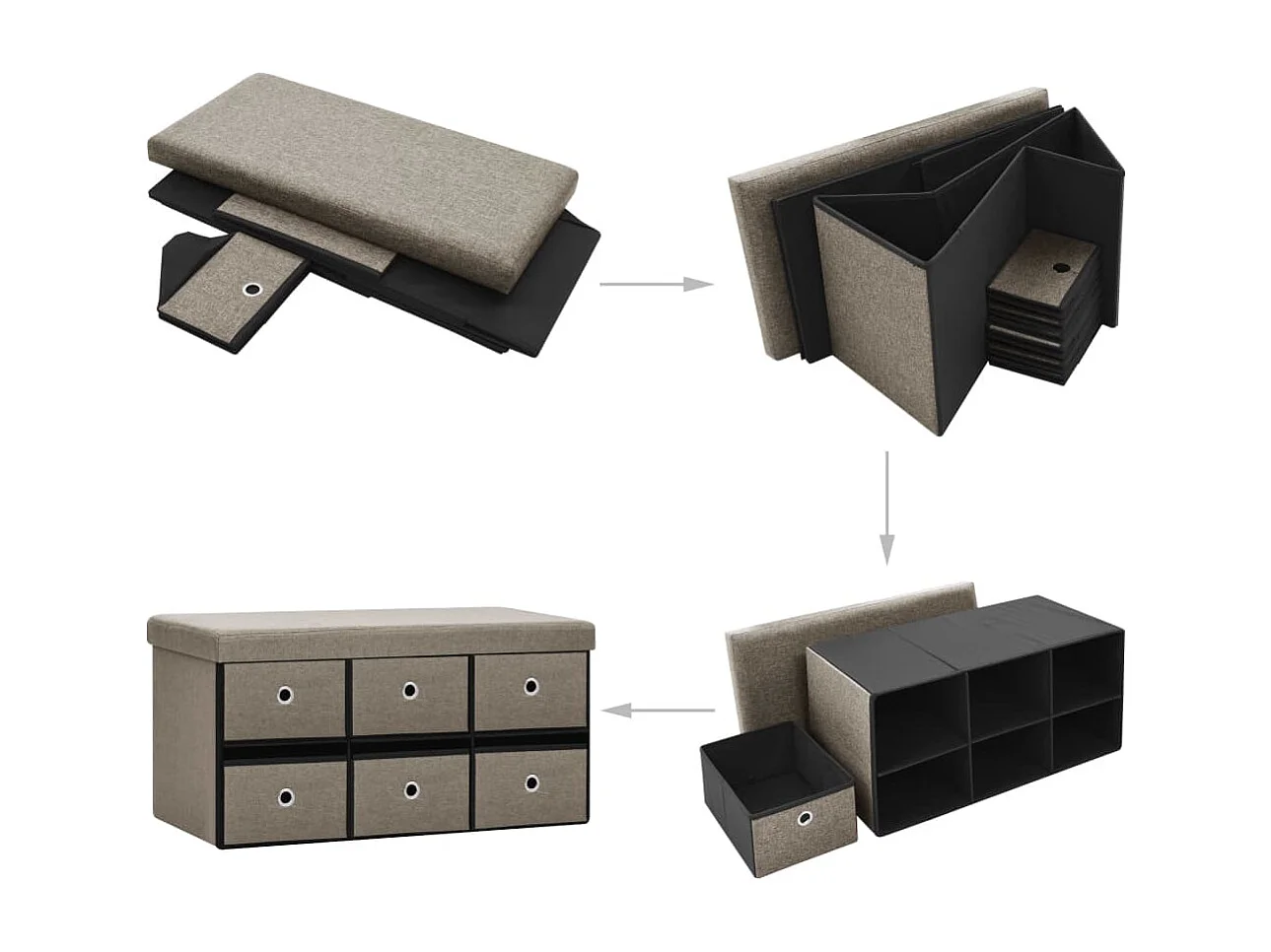 Banc de rangement pliable Taupe 76x38x38 cm Faux lin