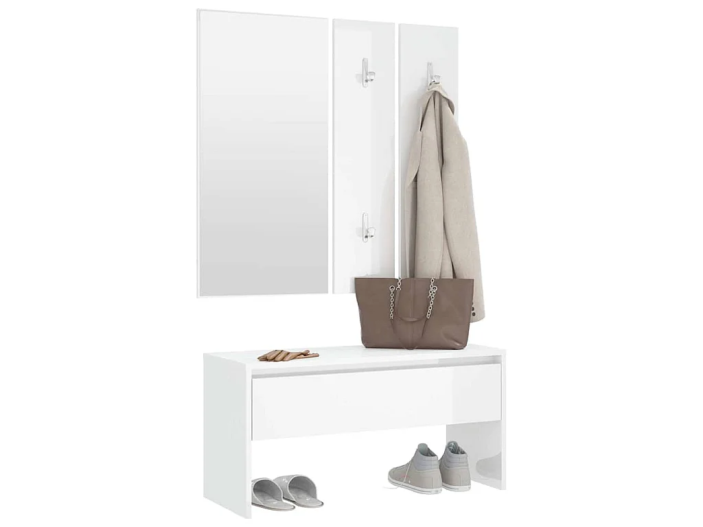Ensemble de meubles de couloir Blanc brillant Bois d'ingénierie
