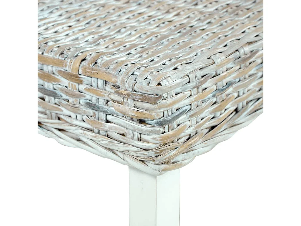 Banc 110 cm Blanc Rotin naturel kubu et bois d'acajou massif