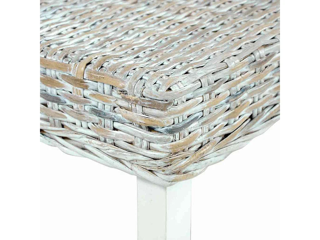 Banc 110 cm Blanc Rotin naturel kubu et bois d'acajou massif