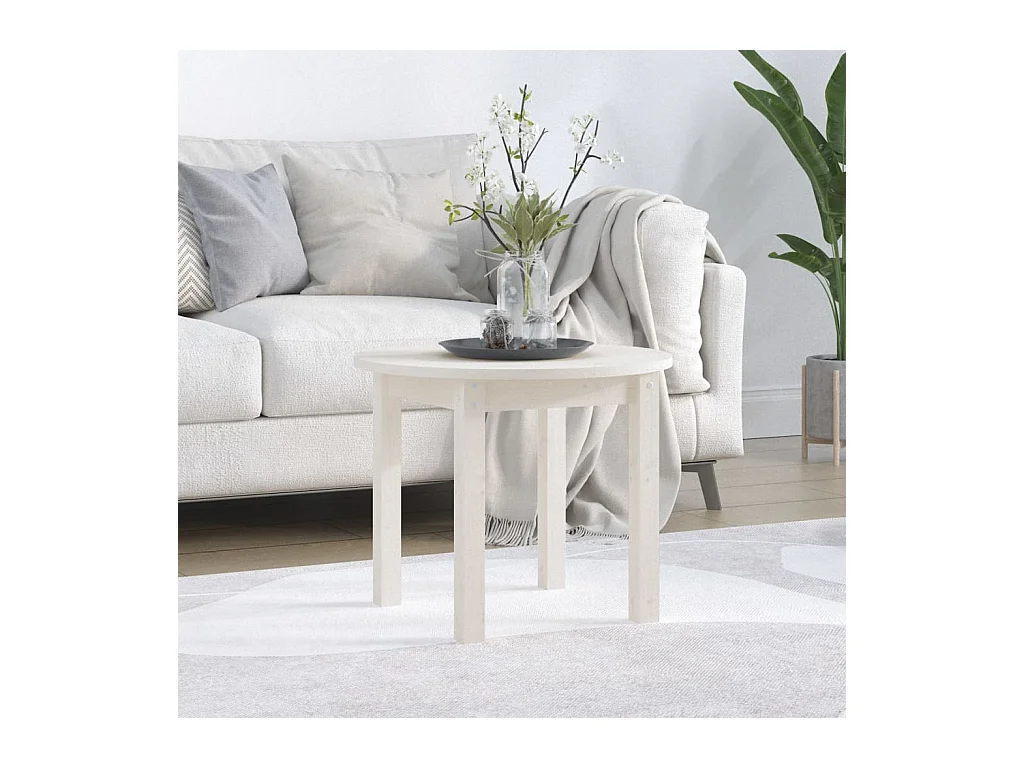 Table basse Blanc Ø 55x45 cm Bois massif de pin