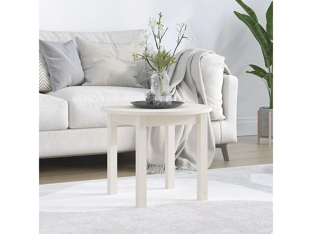 Tavolino da Salotto Bianco Ø 55x45 cm in Legno Massello di Pino