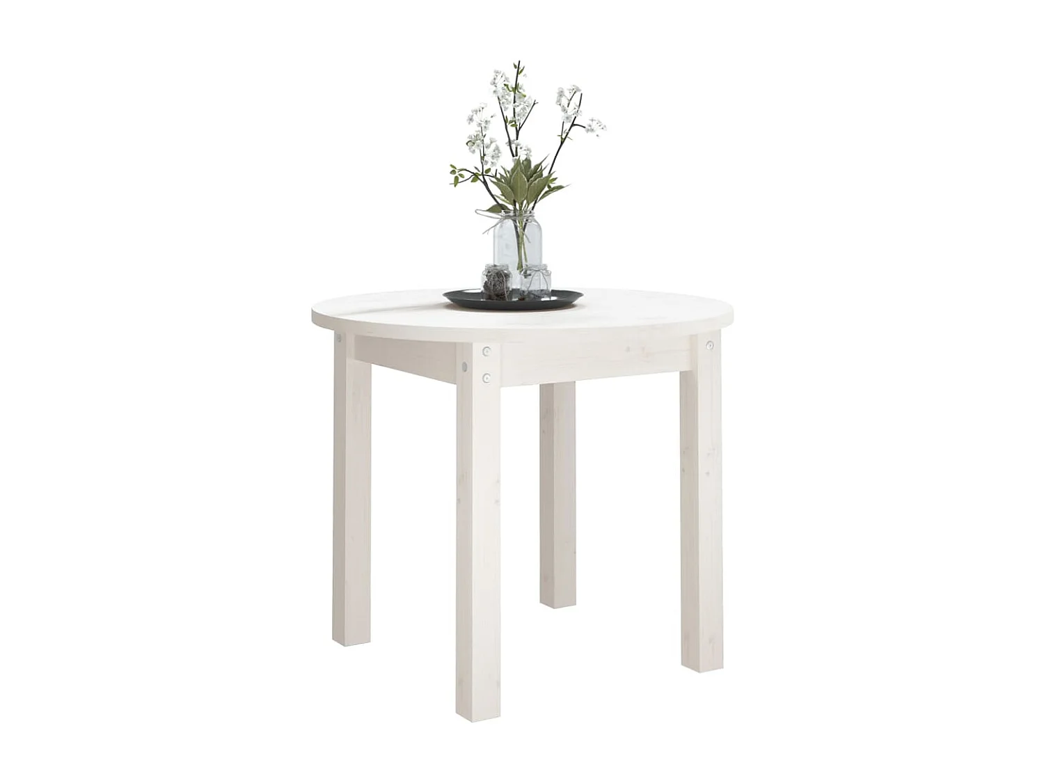 Tavolino da Salotto Bianco Ø 55x45 cm in Legno Massello di Pino
