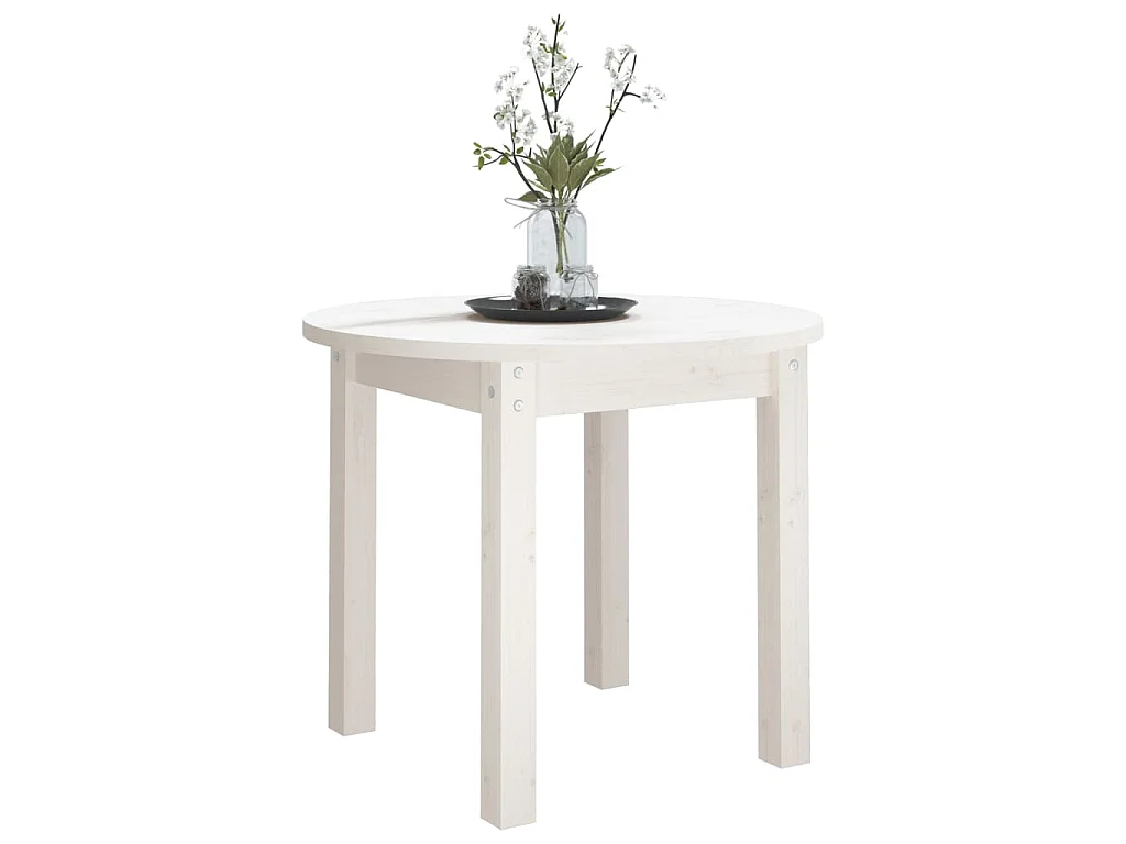 Couchtisch Weiß Ø 55x45 cm Massivholz Kiefer
