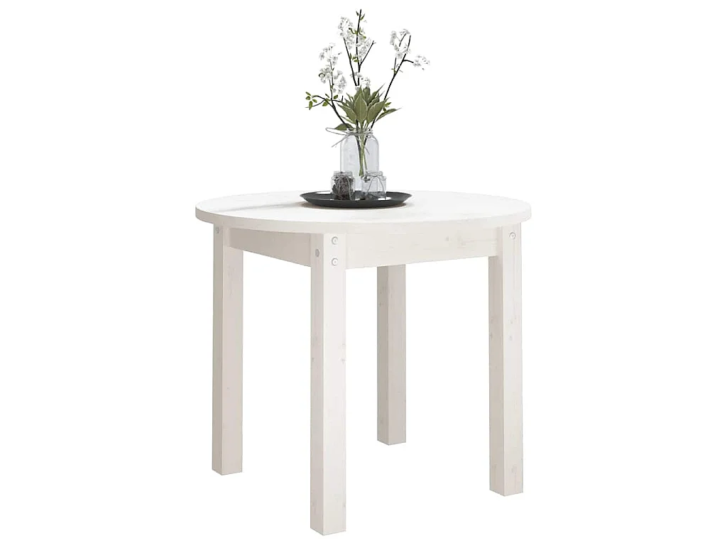 Couchtisch Weiß Ø 55x45 cm Massivholz Kiefer