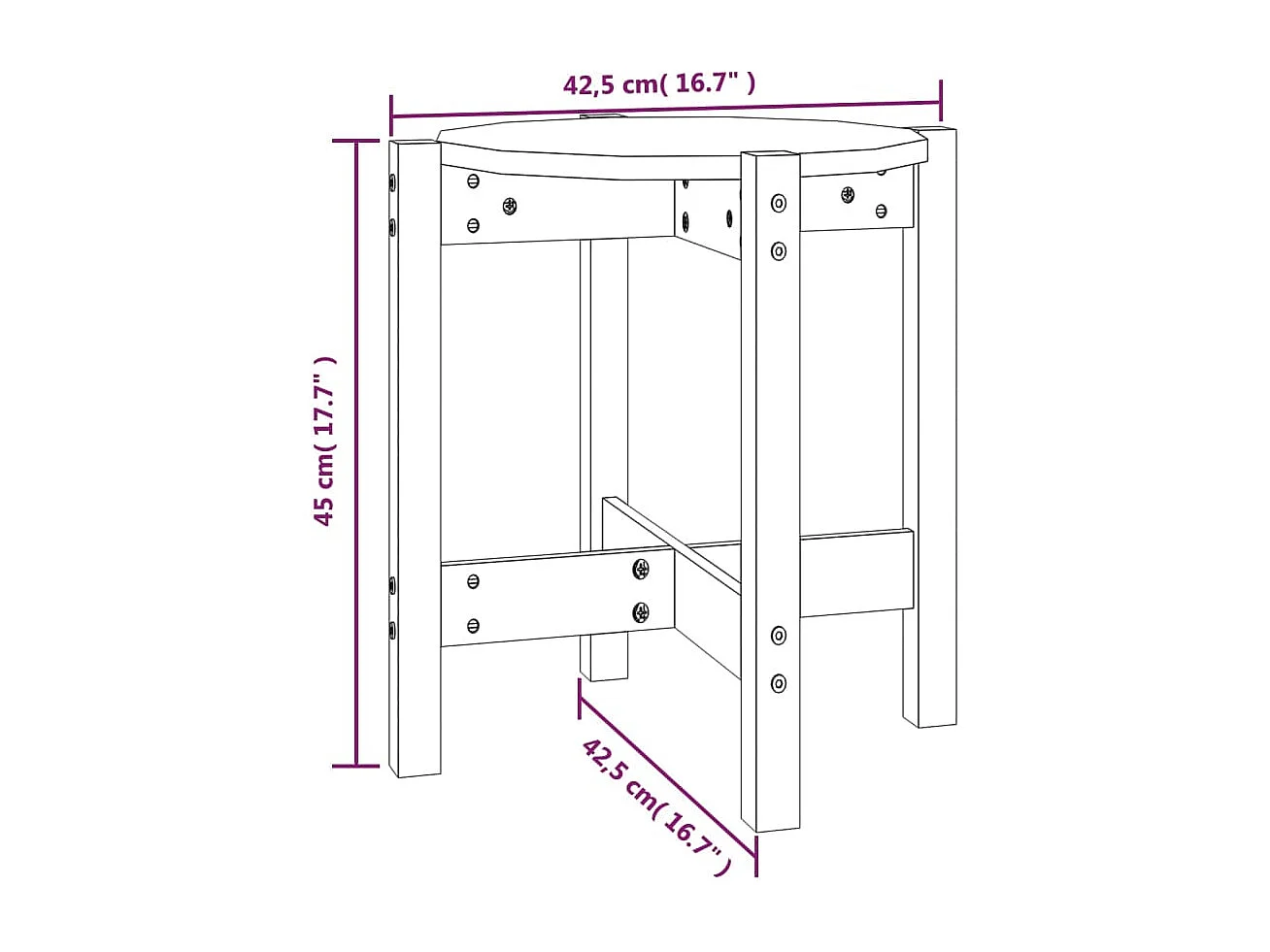 Tavolino da Salotto Ø 42,5x45 cm in Legno Massello di Pino
