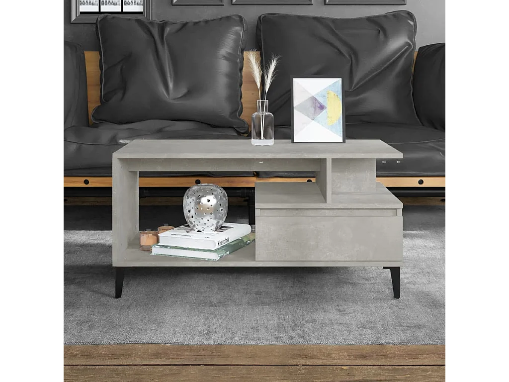 Tavolino Salotto Grigio Cemento 90x49x45 cm Legno Multistrato