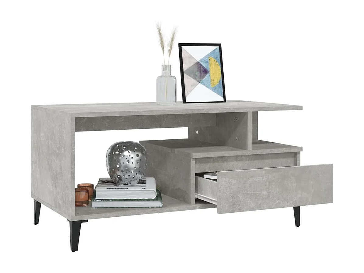 Tavolino Salotto Grigio Cemento 90x49x45 cm Legno Multistrato